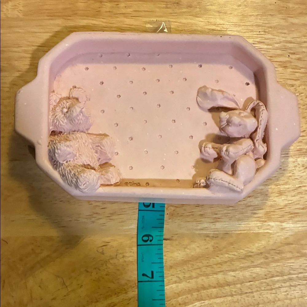 Kids Pink Bath Tray with Bear and Bunny Design. Resin